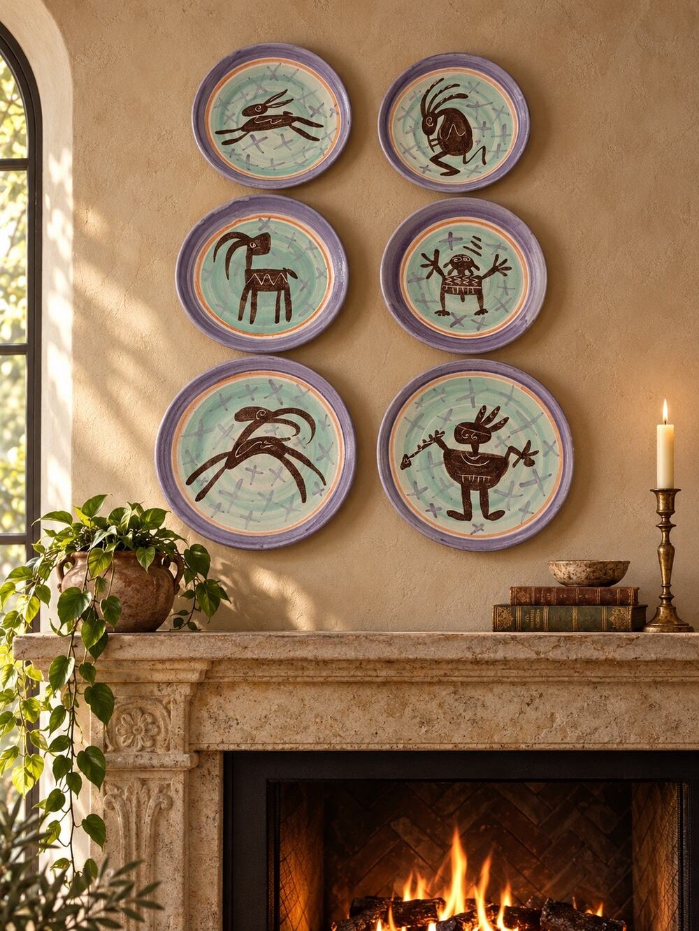 Vintage T Puterbaugh Gill TPG Pottery Plates Set of 6 Southwestern Wall Art 7-8"